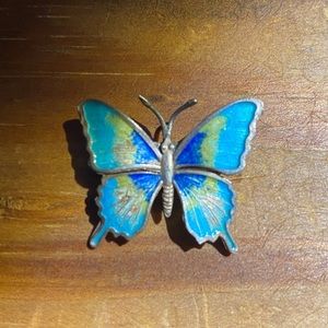 Vintage sterling silver enamel butterfly pin